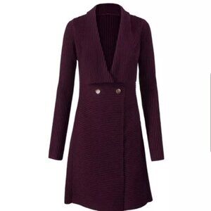 CAbi Regal Longline Double Breasted Duster Cardigan Sweater Mulberry SM